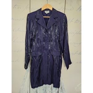 Alix Taylor Vintage Blue Metallic Duster Jacket Longline Blazer Size 16 USA
